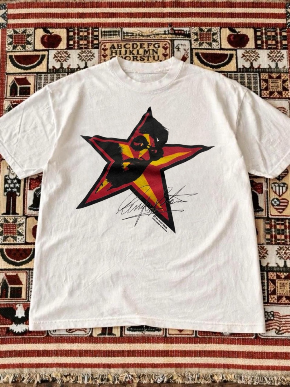 Gildan White Short Sleeve Tee with Red and Yellow Star Graphic